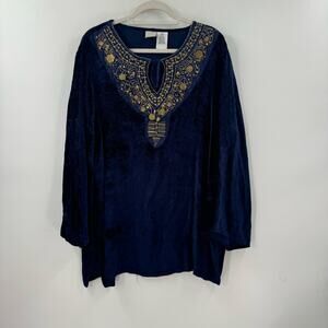 Vintage plus size whimsygoth blue velvet tunic top